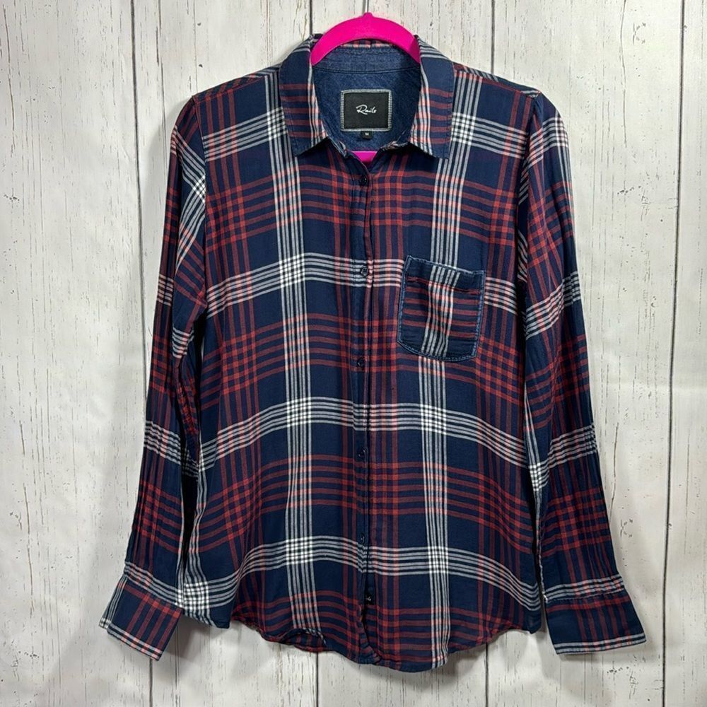 Rails Red Navy Plaid Button Down Shirt 100% Cotton Size M Preppy Coastal Casual